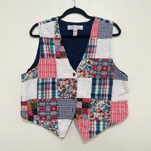 Vintage Karen Scott crochet floral plaid patchwork vest